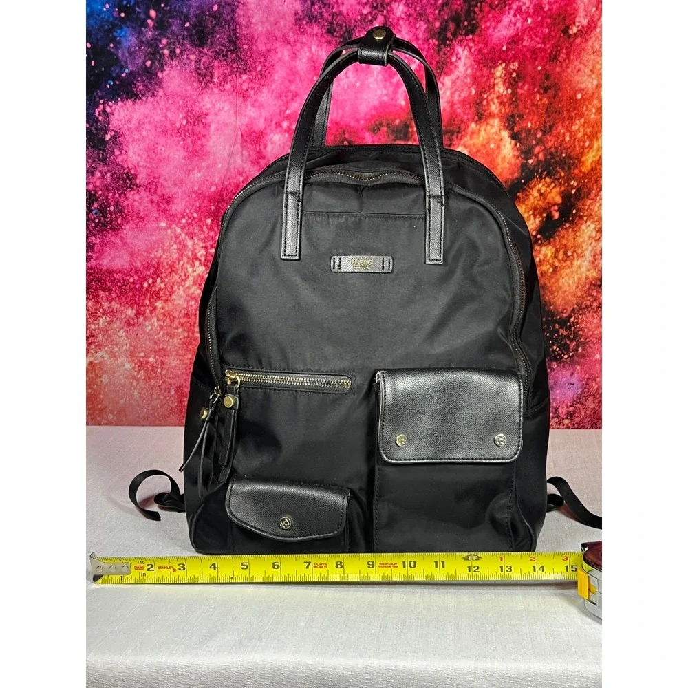 Tutilo New York Boost Black Nylon Backpack Gold Hardware Travel Commuter Bag